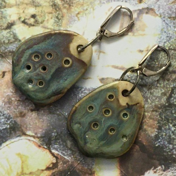 Handmade Clay and Glaze Riverstone Drop Earrings - Picture 11 of 12